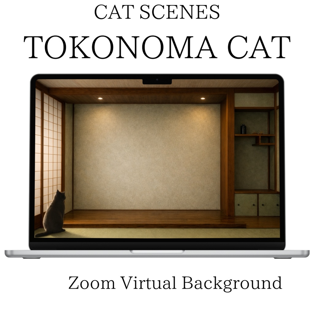 Zoom背景｜猫のいる床の間の和室 – Tokonoma Cat | Aoya Cat Scenes 01