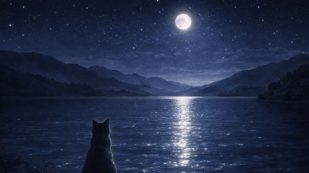 月夜の湖と猫 | Moonlit Lake Cat | Aoya Cat Scenes 04