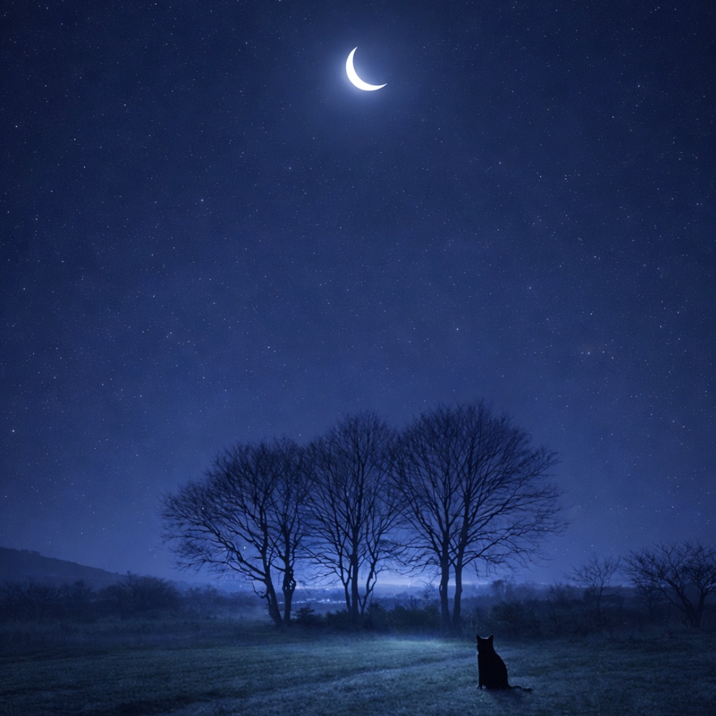 【iPhone壁紙】青い夜｜月夜の草原と猫｜静かな夜のスマホ壁紙｜Moonlit Grassland Cat　Aoya Cat Scenes 19
