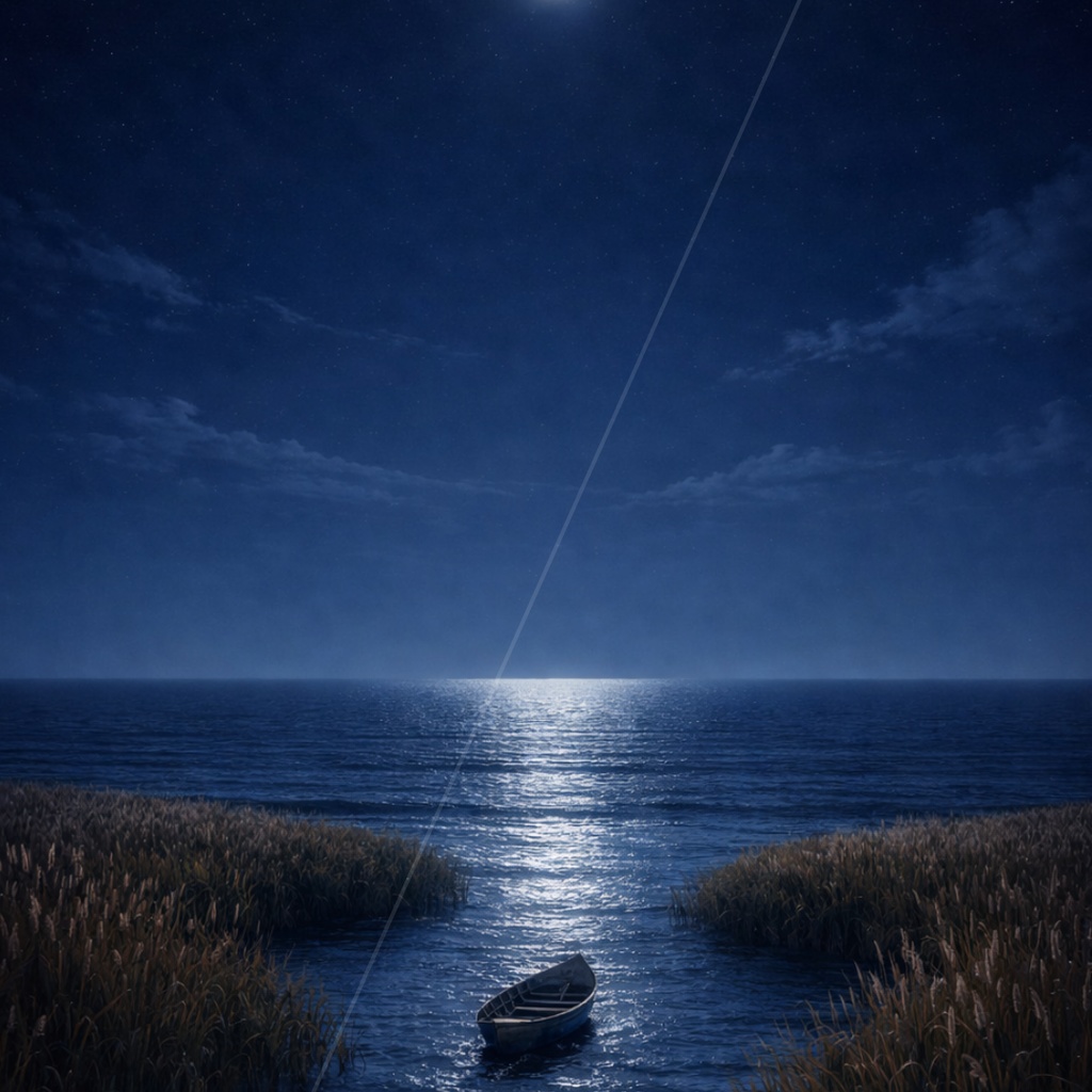 【iPhone壁紙】青い夜｜月へ流れる舟｜Moonlit Estuary｜Aoya No.14