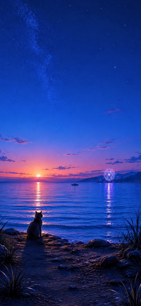 【iPhone壁紙】海を見つめる猫 |A Cat Gazing at the Sea