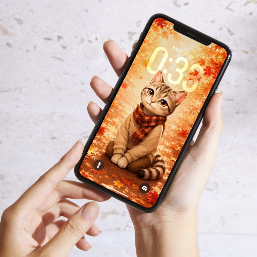 【iPhone壁紙】Natsu-kun 秋の紅葉と猫|スマホ壁紙 2枚セット