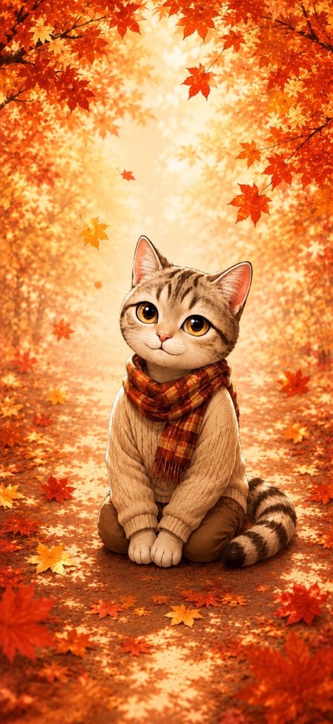【iPhone壁紙】Natsu-kun 秋の紅葉と猫|スマホ壁紙 2枚セット