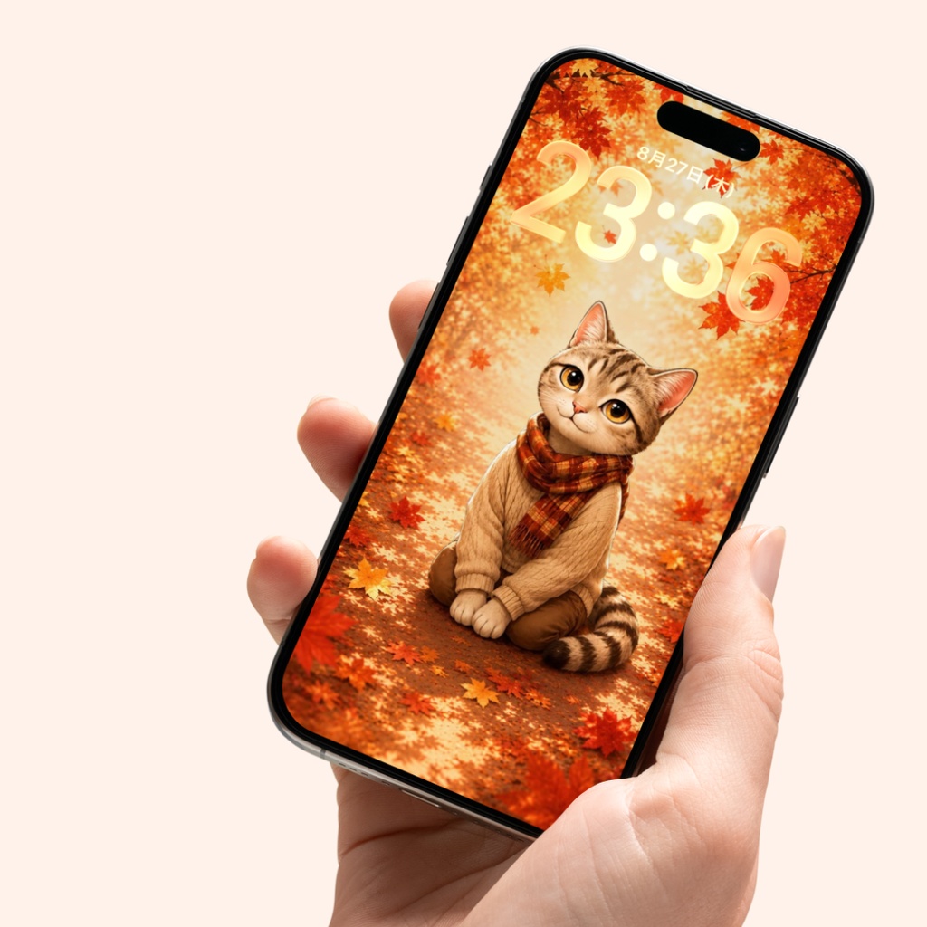 【iPhone壁紙】Natsu-kun 秋の紅葉と猫|スマホ壁紙 2枚セット