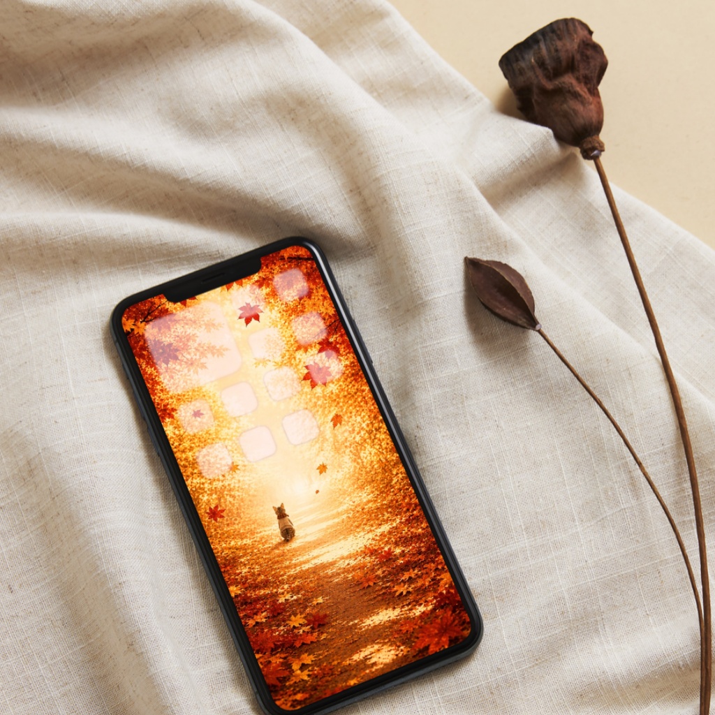 【iPhone壁紙】Natsu-kun 秋の紅葉と猫|スマホ壁紙 2枚セット