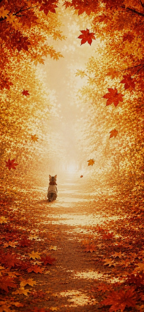 【iPhone壁紙】Natsu-kun 秋の紅葉と猫|スマホ壁紙 2枚セット