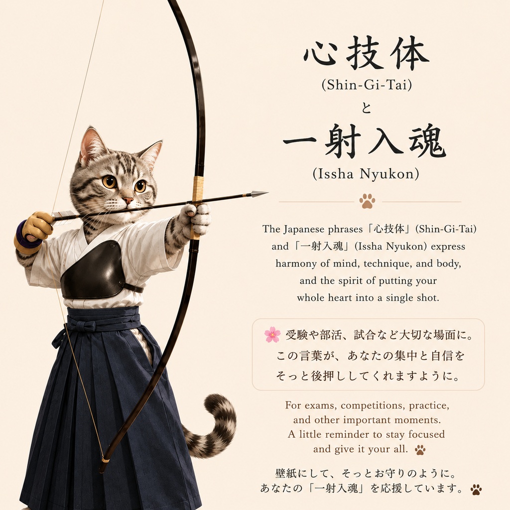 【iPhone壁紙】一射入魂|弓道猫 スマホ壁紙 2枚セット|和風・弓道・応援壁紙