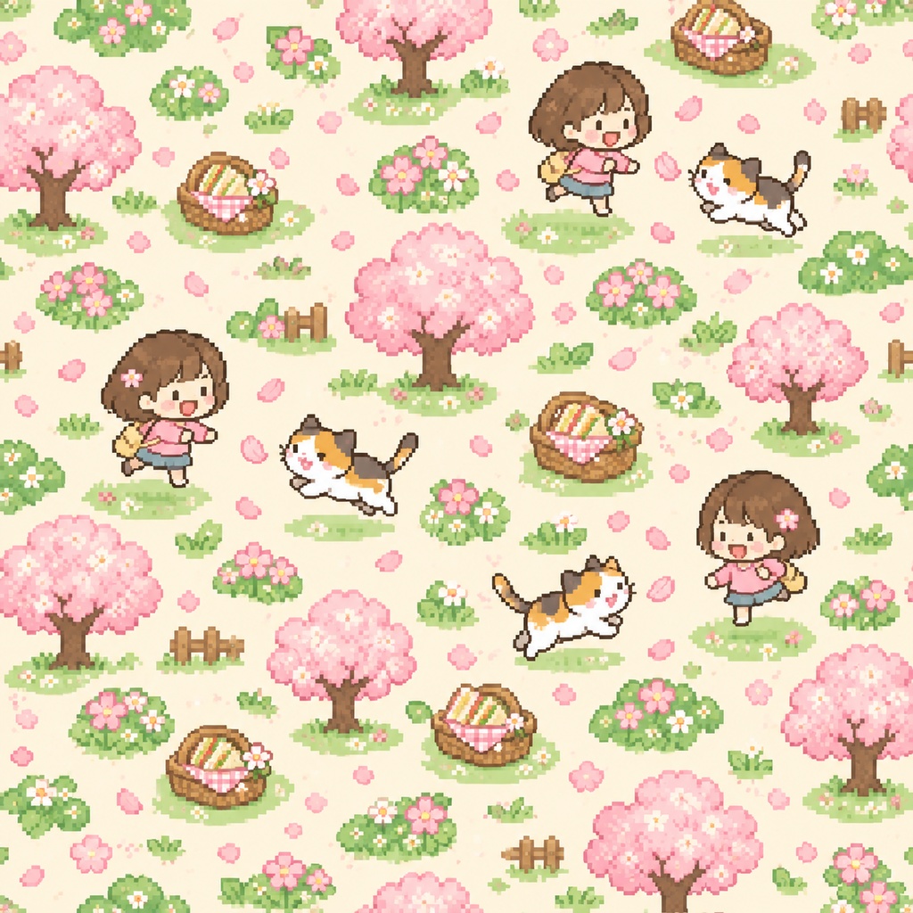 ドット絵季節と猫 