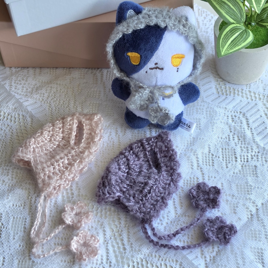 【10cm ぬい服】 シンプルボンネット *にじたうん猫用* ぬい活 推し活 編み物 毛糸 ぬいぐるみ服