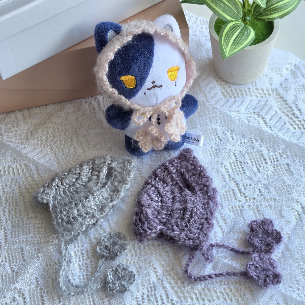 【10cm ぬい服】 シンプルボンネット *にじたうん猫用* ぬい活 推し活 編み物 毛糸 ぬいぐるみ服