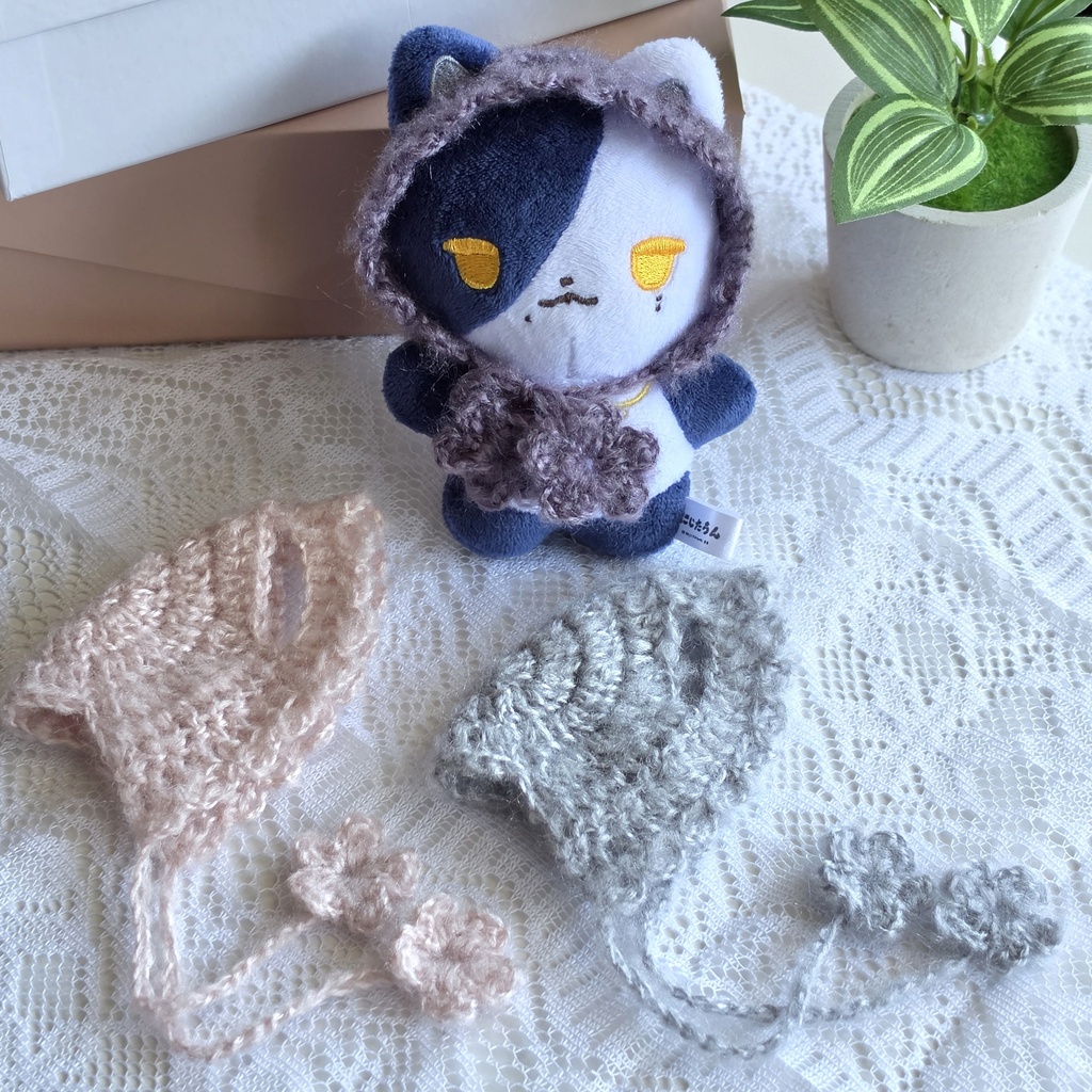 【10cm ぬい服】 シンプルボンネット *にじたうん猫用* ぬい活 推し活 編み物 毛糸 ぬいぐるみ服