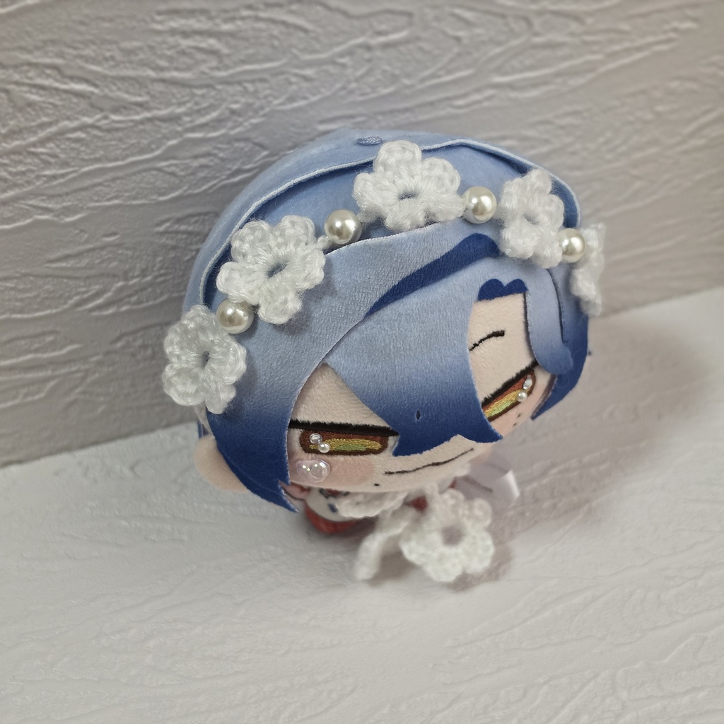 【10cm ぬい服】 パールとお花のヘッドドレス 【にじまるっと】【にじたうん】ぬい活 推し活 編み物 毛糸 ぬいぐるみ服 にじぬい にじさんじ