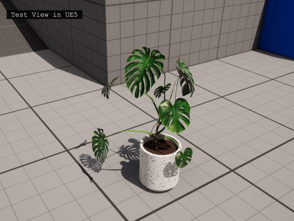 ローポリ_観葉植物:モンステラ1