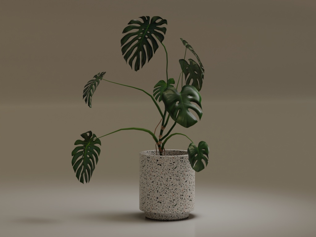 ローポリ_観葉植物:モンステラ1