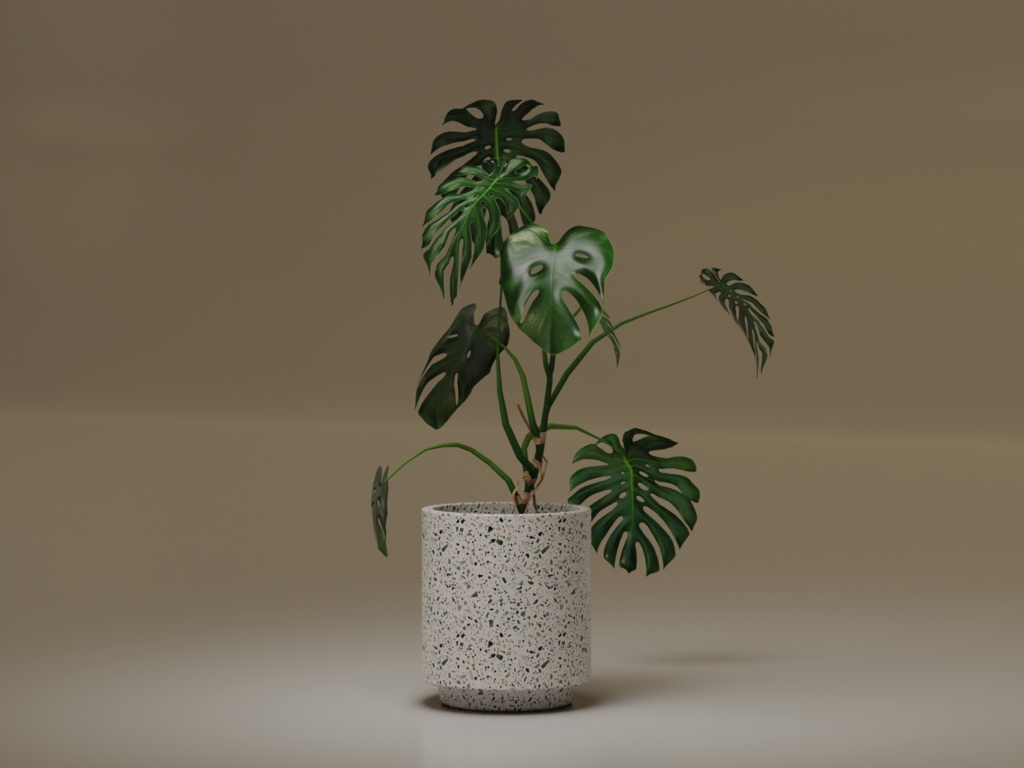 ローポリ_観葉植物:モンステラ1