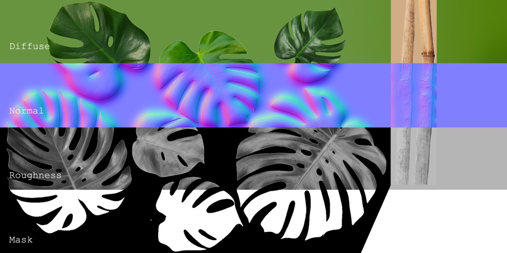 ローポリ_観葉植物:モンステラ1