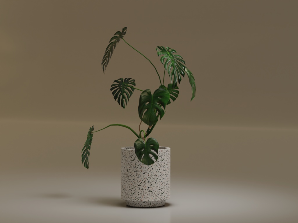 ローポリ_観葉植物:モンステラ1