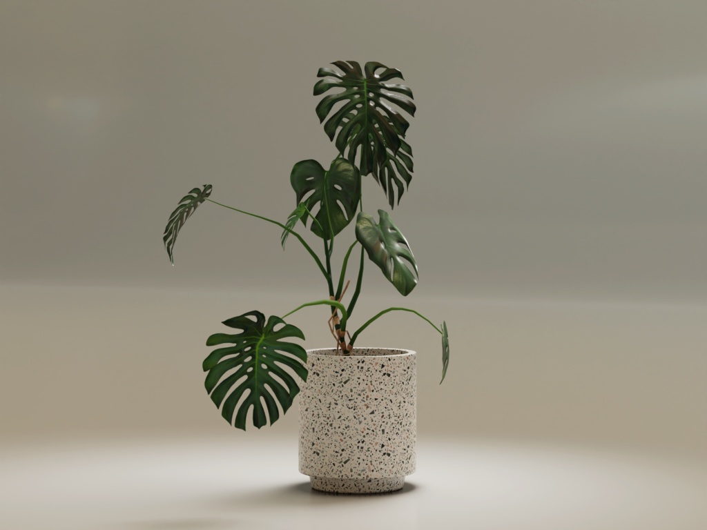 ローポリ_観葉植物:モンステラ1