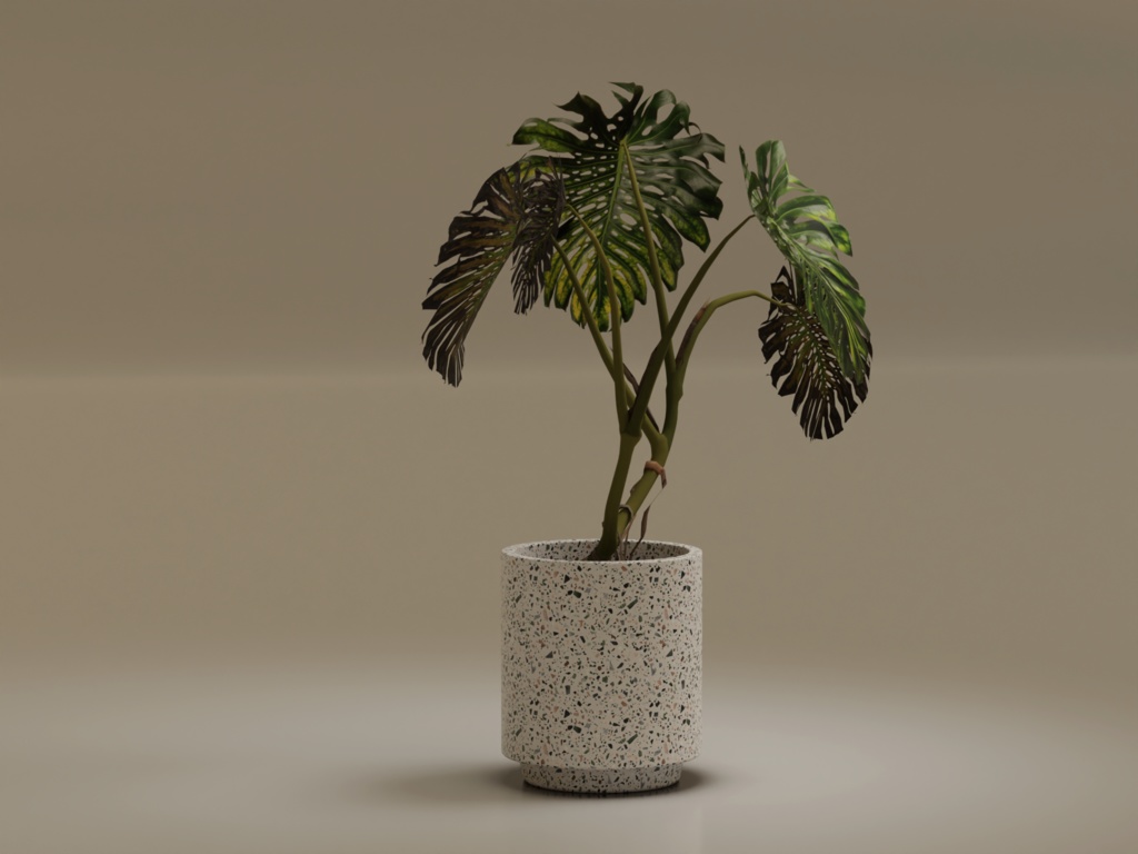 ローポリ_観葉植物:モンステラ2