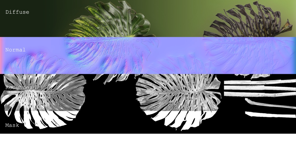 ローポリ_観葉植物:モンステラ2
