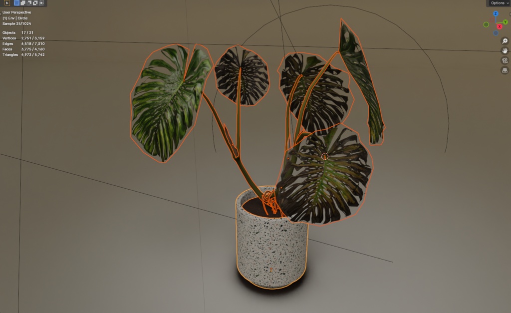 ローポリ_観葉植物:モンステラ2