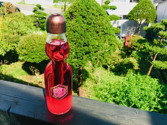 ラムネ天気管(苺・銅蓋・赤色リーフ玉)