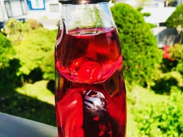 ラムネ天気管(苺・銅蓋・赤色リーフ玉)