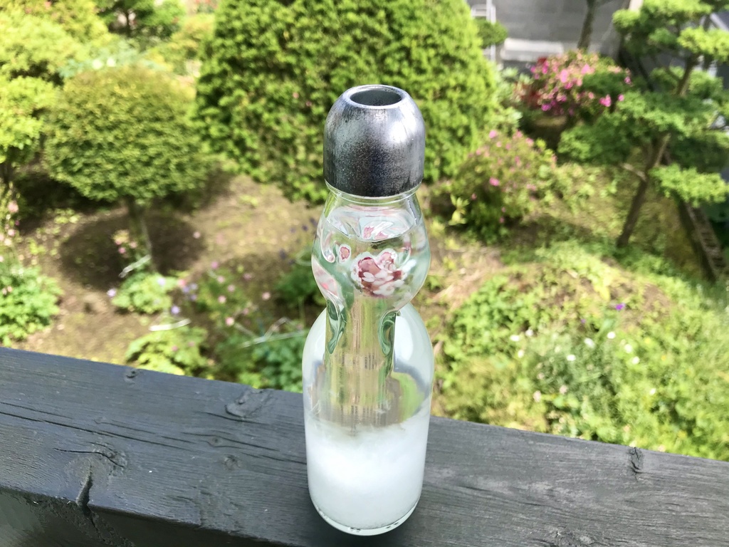 ラムネ天気管(銀蓋・桃色蜻蛉玉)