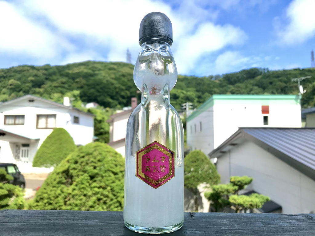 ラムネ天気管（銀蓋・桃色蜻蛉玉）