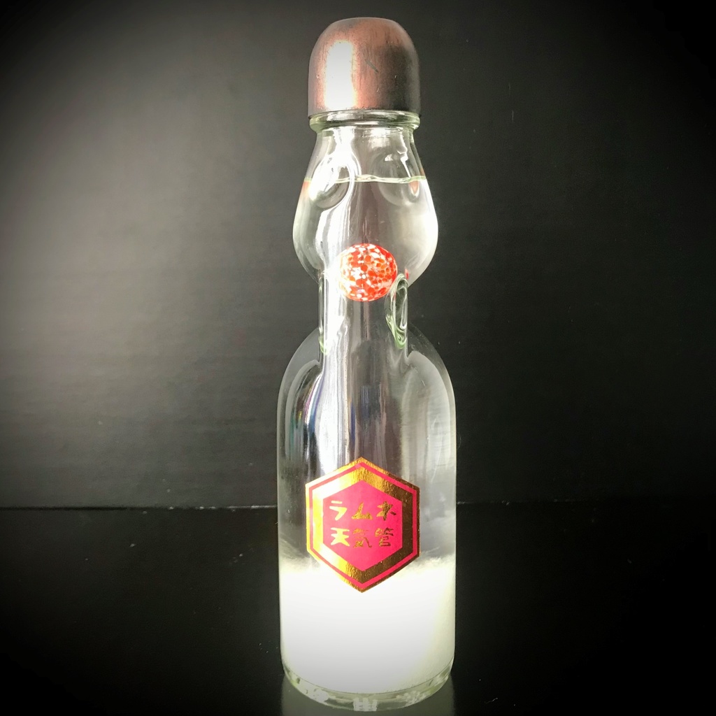 ラムネ天気管（銅蓋・赤色琉球ビー玉）