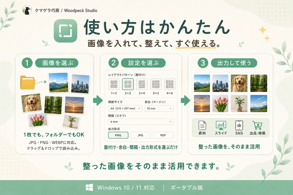 かたちそろえ|複数の画像を手早く並べて整えるWindowsアプリ(v0.5.4)