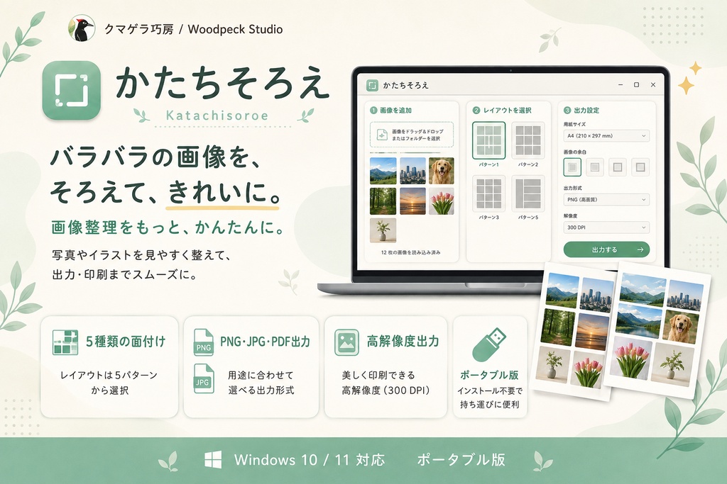 かたちそろえ|複数の画像を手早く並べて整えるWindowsアプリ(v0.5.4)