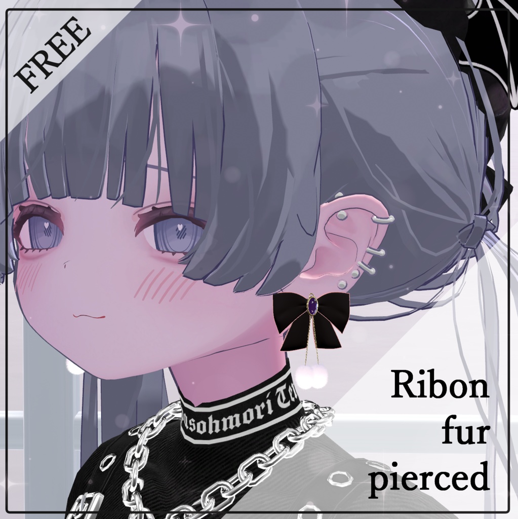 ボンボン付きリボンピアス