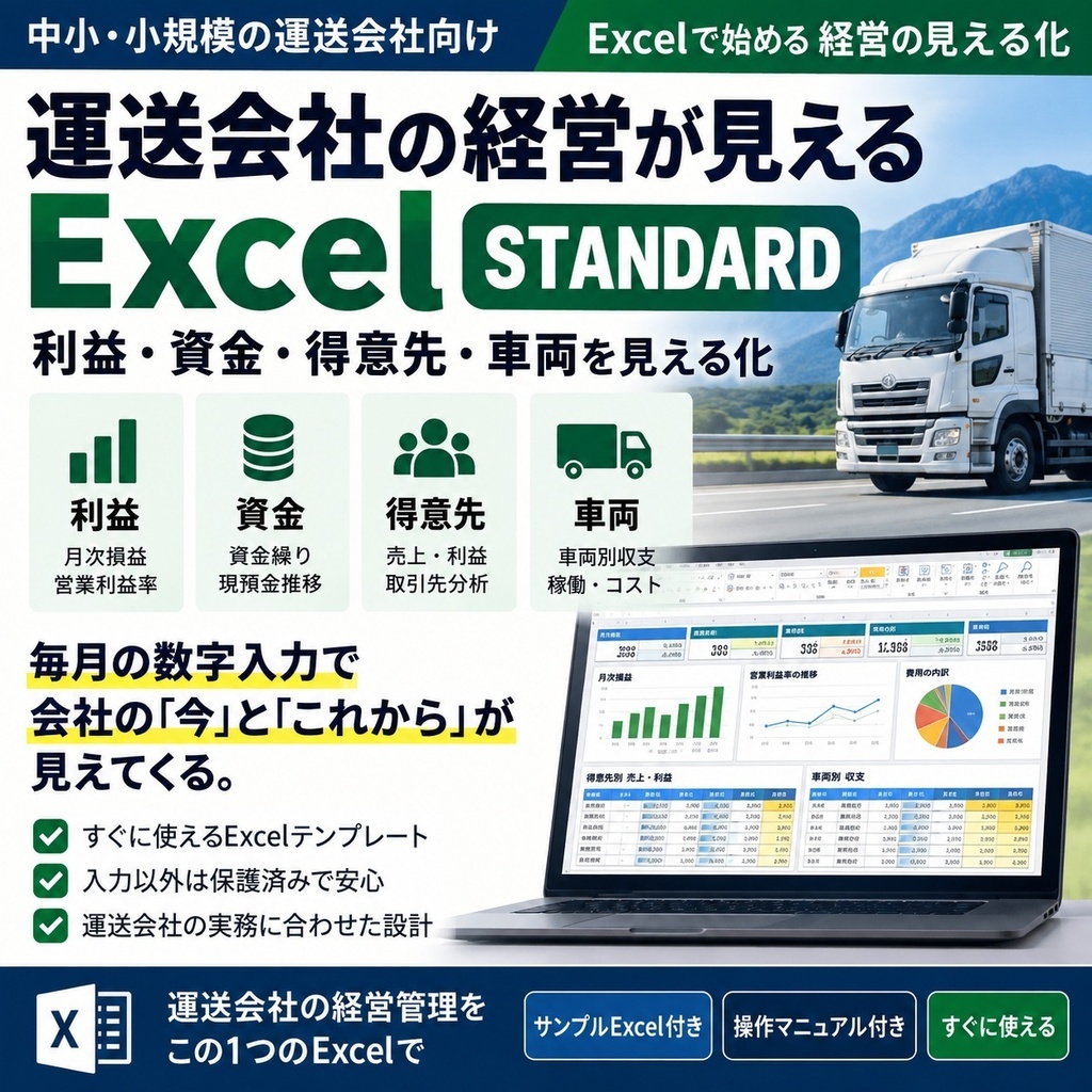 運送会社の経営が見えるExcel STANDARD｜利益・資金・得意先・車両を見える化