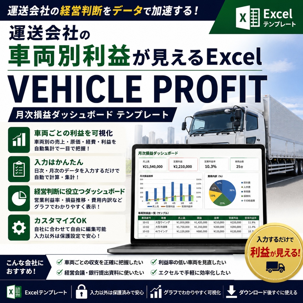 運送会社の車両別利益が見えるExcel｜VEHICLE PROFIT