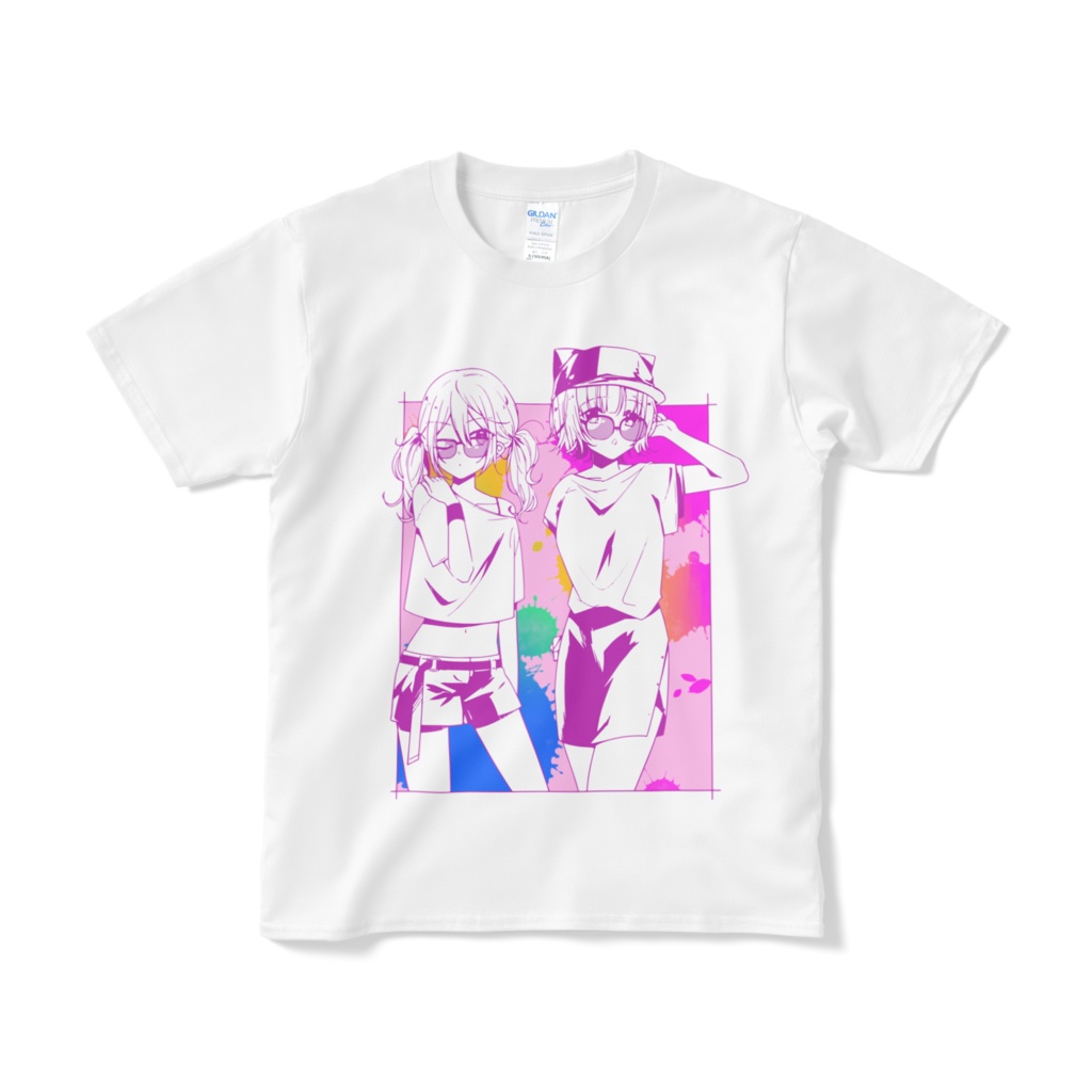 夏っぽいみかももTシャツ(ホワイト×ピンク)