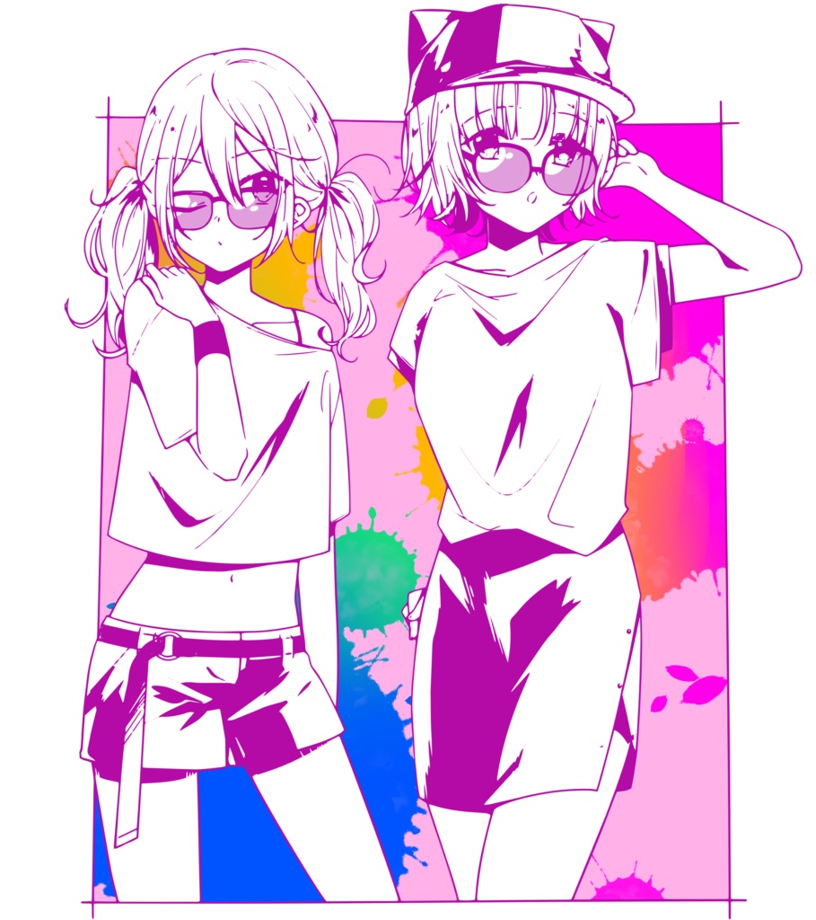 夏っぽいみかももTシャツ(ホワイト×ピンク)