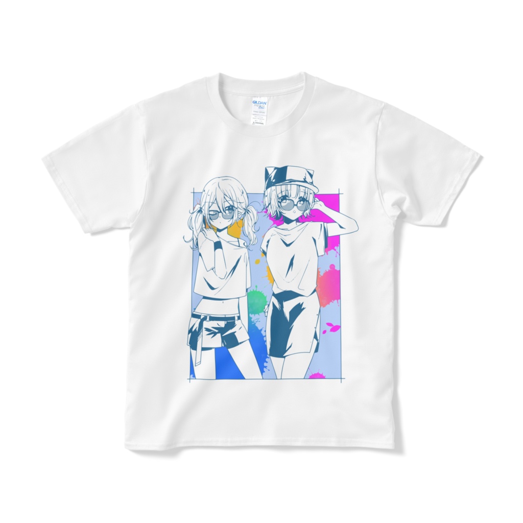 夏っぽいみかももTシャツ(ホワイト×ブルー)