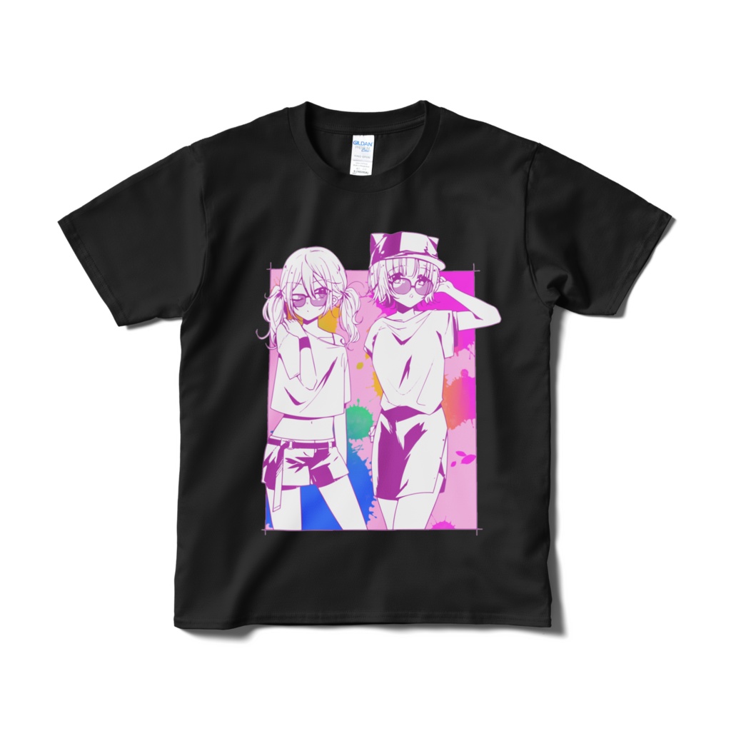 夏っぽいみかももTシャツ(ブラック×ピンク)