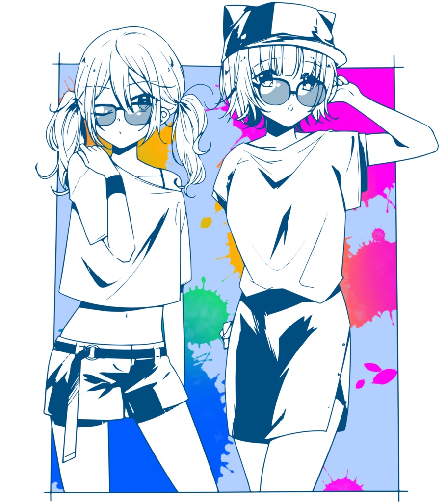夏っぽいみかももTシャツ(ブラック×ブルー)