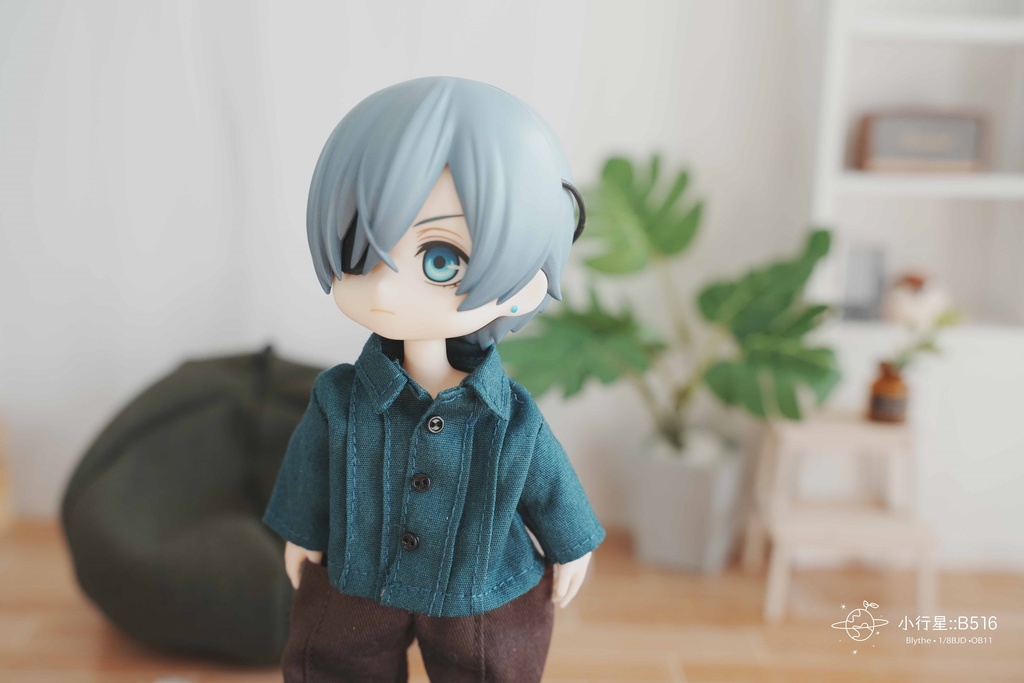 青緑色 小さな襟のシャツ /オビツ11服 ピコドー服