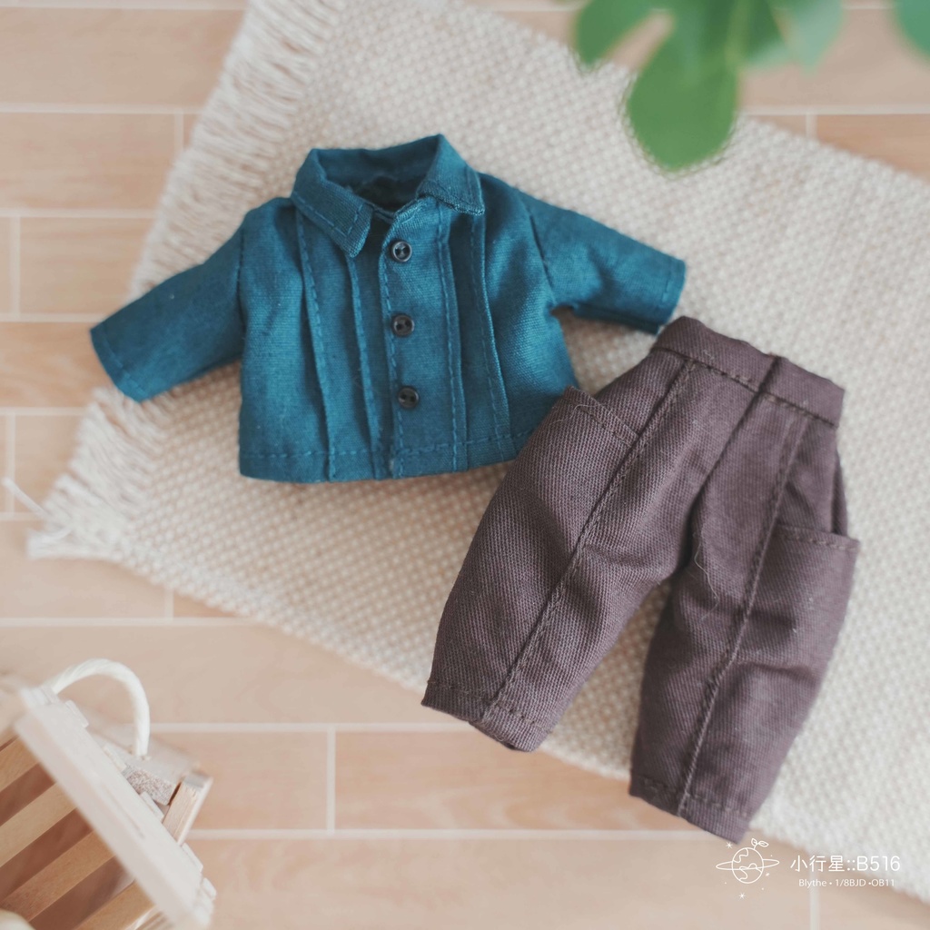 青緑色 小さな襟のシャツ /オビツ11服 ピコドー服