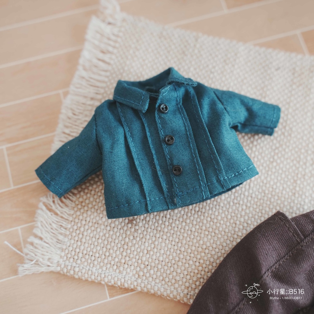 青緑色 小さな襟のシャツ /オビツ11服 ピコドー服