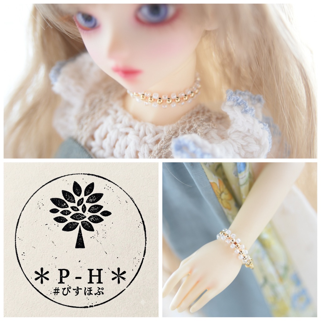【1/4、40cmドール】チョーカーネックレスandブレスレットset