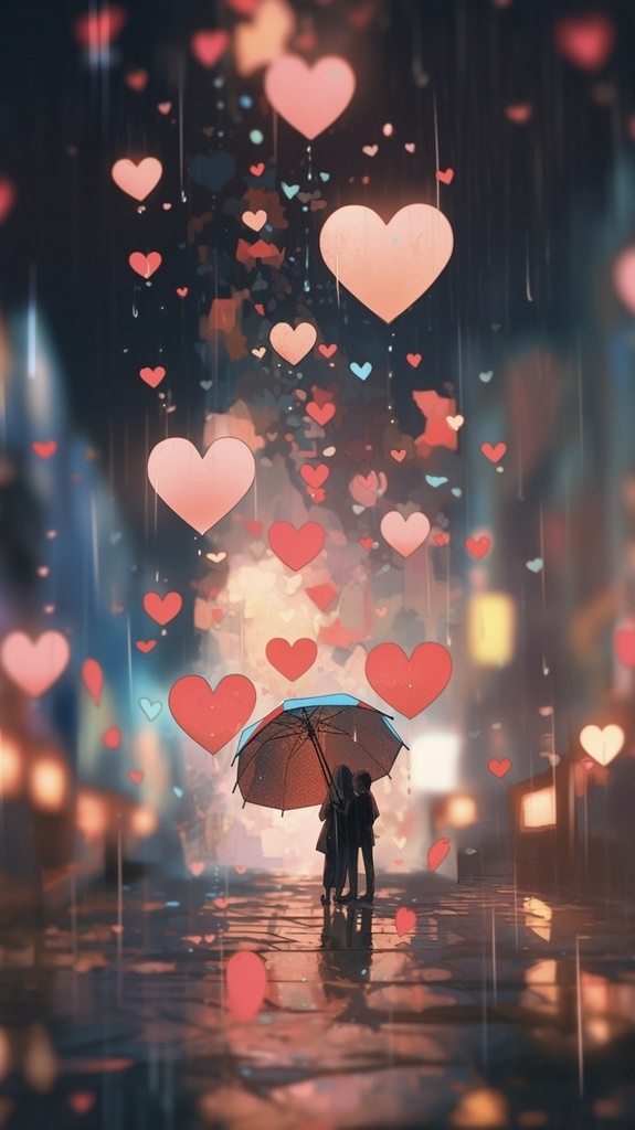 ハートの雨の壁紙