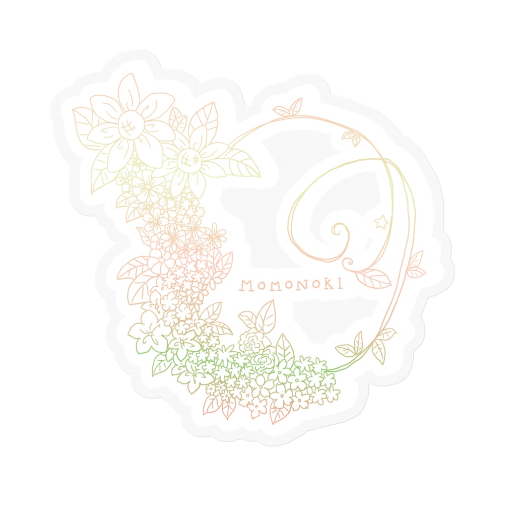 桃ノ木とお花のステッカー