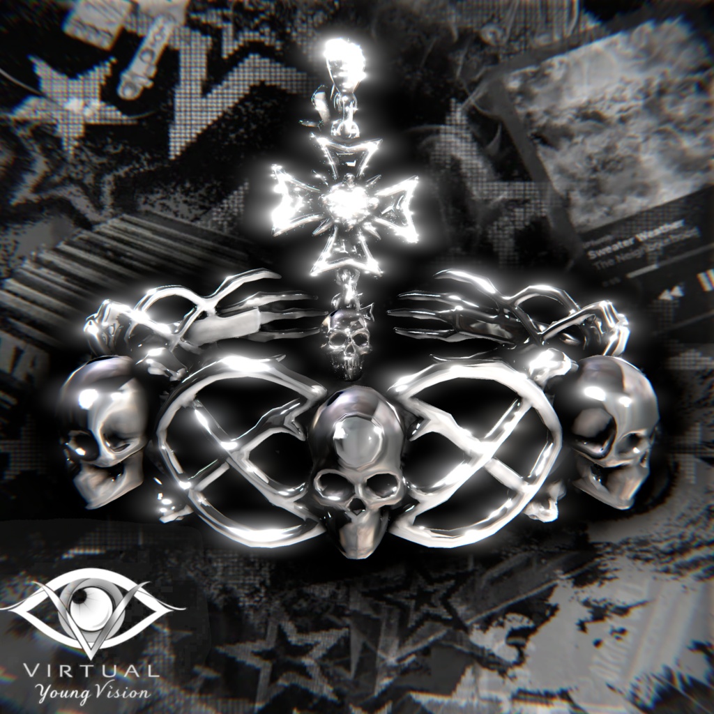 [11アバター対応プレハブ] GOTH PUNK ACCs [SKULL] ピアス チョーカー #VYV_VRC #VirtualYoungVision