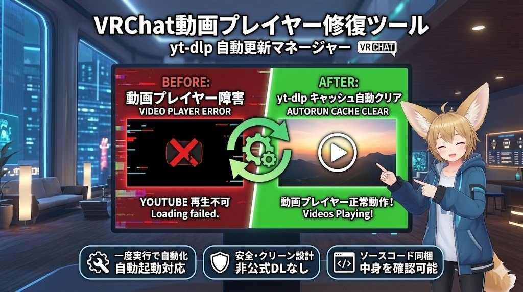 【VRChat】yt-dlp自動更新マネージャー(動画再生バグ修復ツール)