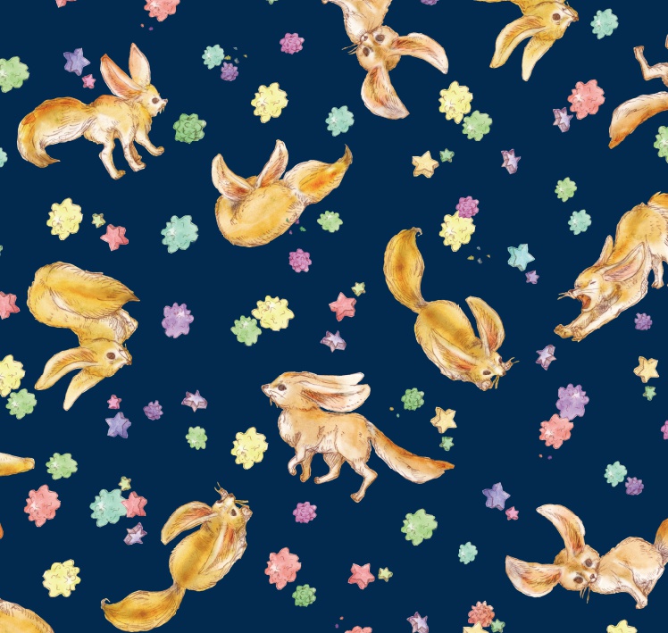 フェネックギツネと金平糖(ネイビー)手帳型iPhoneケース