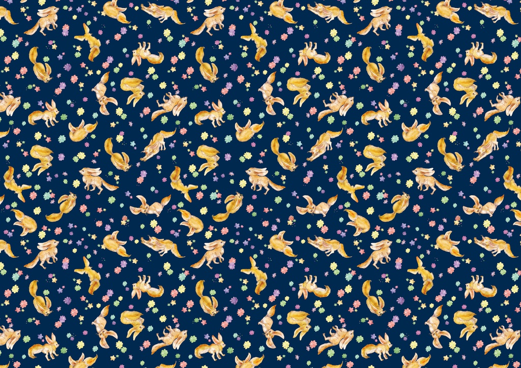 フェネックギツネと金平糖(ネイビー)手帳型iPhoneケース